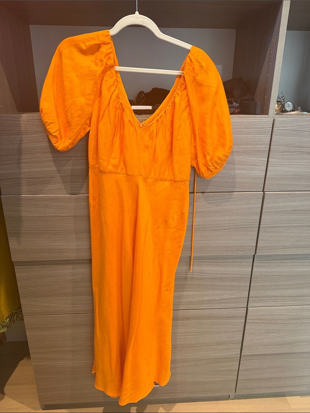 Banana Republic Orange Puff-Sleeve Midi Dress